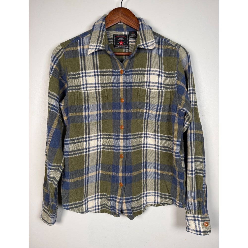 American Eagle Flannel Shirt Mens M Green Blue Plaid Cotton 90s Y2K Preppy VTG